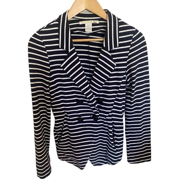 Ellison Womens Size M Summer Blazer Jacket Navy White Stripe Nautical 2 Pocket - Picture 1 of 4